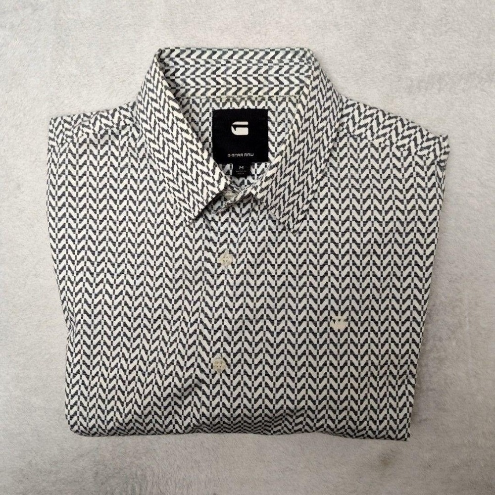 G‎ Star Raw Shirt Mens M White Geometric Button-Up Cotton Spandex India Casual
